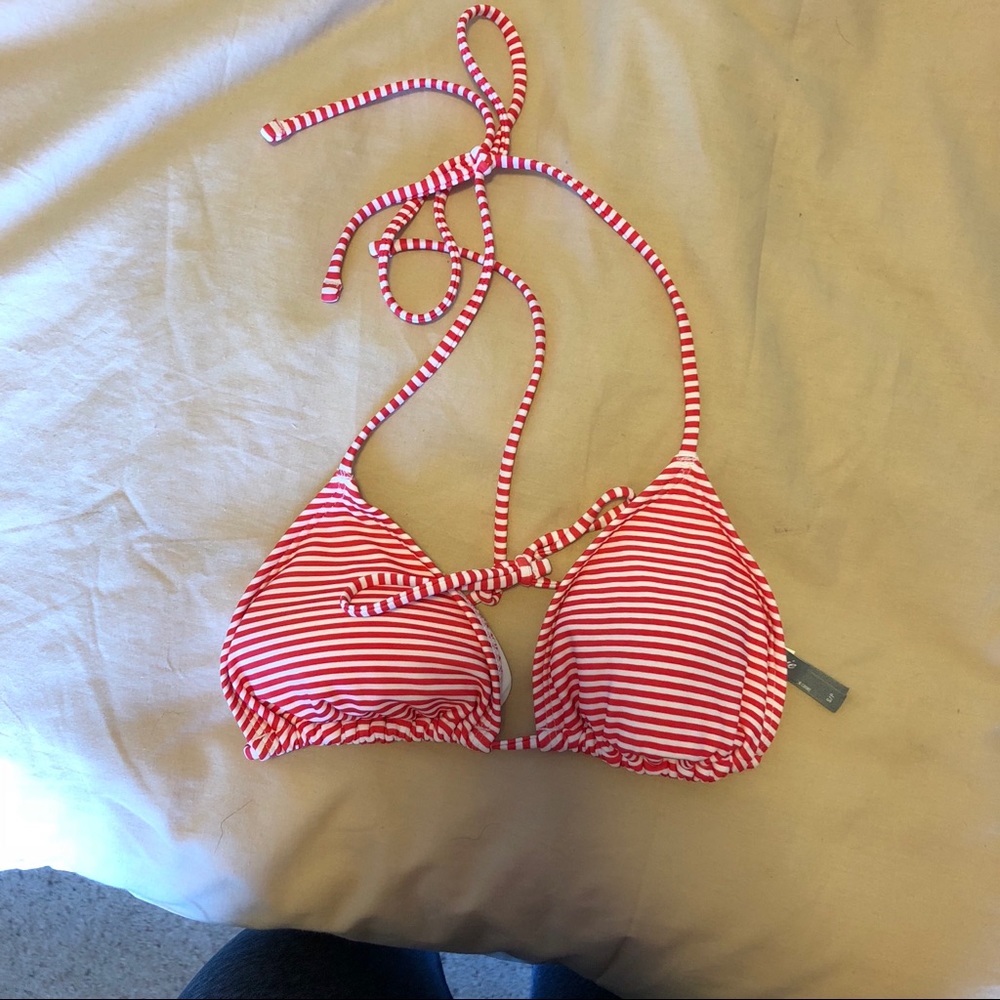 Coralish Red Striped Bikini Top